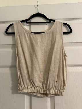 Women's Cream Sleeveless Elastic-Hem Tank Top